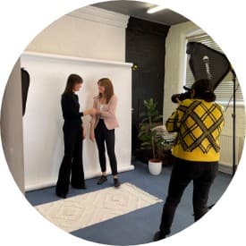 A behind the scenes shot of the founders of 4 Talent on a CREATIVEFOLKS photoshoot